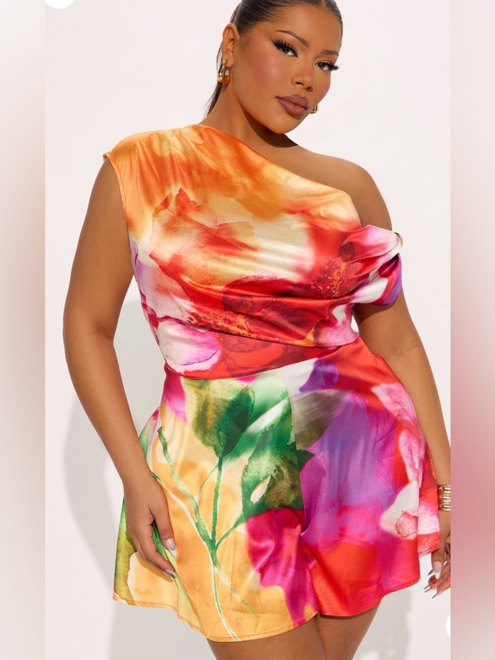 Pre-Loved One-Shoulder Floral Watercolor Romper - Multicolor - Picture 2 of 4